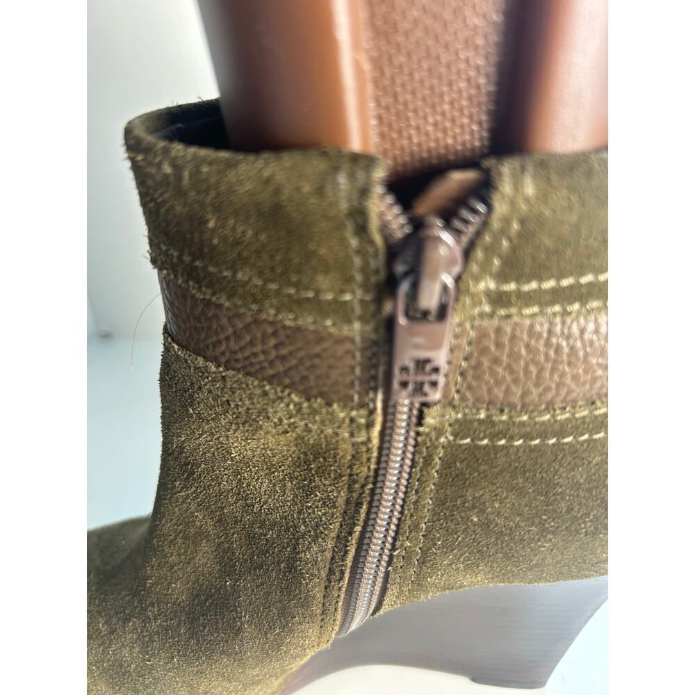 Tory Burch Aaden Wedge Dark Green Suede Ankle Boots Sz 10.5 - Picture 3 of 7